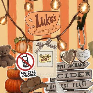 a collage of fall and halloween items including pumpkins, signs, lights, and a car Halloween Gilmore dark salmon