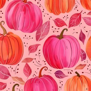 a painting of pumpkins and leaves on a pink background Pink And Orange Halloween Pink Pumpkins Background, Autumn Phone, Halloween Cute, Fall Background, light coral