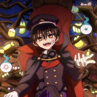 an anime character standing in front of a tree with lots of pumpkins on it Hanako Halloween Zoophobia Comic, Ghost Boy, Jibaku Shounen Hanako-kun, Kinds Of People, dark olive green