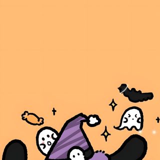an animal with a purple hat and bow tie is standing in front of a orange background Pochacco Halloween Brown Pochacco, Pochacco Pumpkin Painting, Halloween Pochacco, light salmon