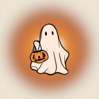 a ghost holding a pumpkin in it's hand Preppy Halloween Ghost Iphone Background, Orange Ghost, Halloween, Pretty Backgrounds, Backgrounds, gainsboro