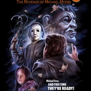 halloween 5 the revenge of michael myers and they're ready poster with two children Halloween 5 Michael Myers Poster, Michael Myers Movie Cover, Halloween 1 Movie, black