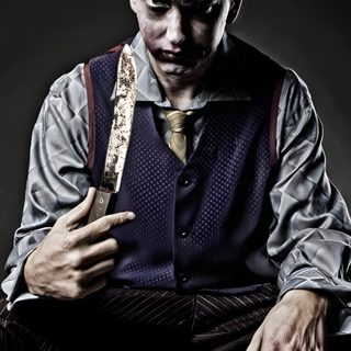 a man dressed up as a zombie holding a knife in his hand with the words happy halloween written on it Eminem Halloween Slim Shady Costume Ideas, Eminem Superman Costume, Eminem Robin Costume, black