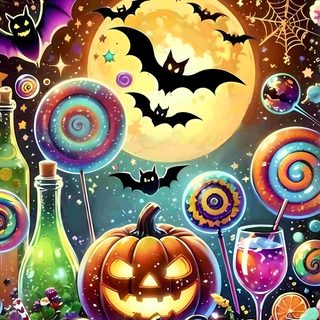 a painting of halloween decorations and candy Halloween Candy dim gray