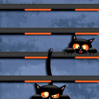 two black cats laying on top of each other in front of an orange and black background Halloween Cat Stripes Halloween Cat For Phone, Halloween Cat Iphone, Halloween Cat Phone, dim gray