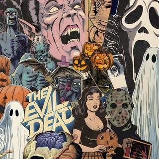 a collage of halloween images and characters Vintage 90s Halloween Horror Room, Halloween Iphone Backgrounds, Halloween Backgrounds, Creepy Core, dim gray