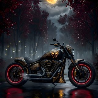 a motorcycle parked on the side of a road under a full moon filled sky with stars Halloween Motorcycle Butterfly Video, 50 Shades, Diamond Art, Cars, black