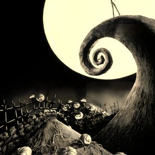 a black and white image of a man standing on top of a wave with pumpkins Halloween Jack Nightmare Before Christmas Jack, black