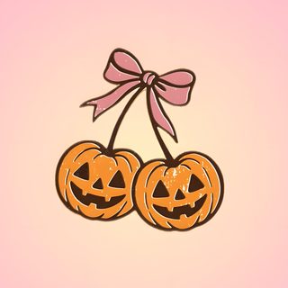 two jack o lantern pumpkins with a pink bow on it's head and one has Halloween Peach Fall Background, Pink Halloween, Halloween, Fall Winter, Pink, Instagram,