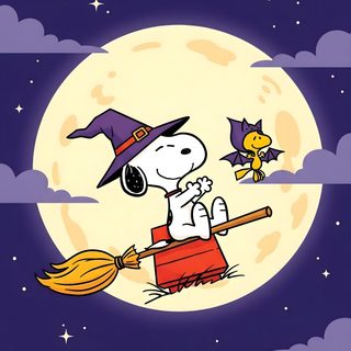 a cartoon dog on a broom flying in the sky Woodstock Halloween Cute Halloween Snoopy, Peanuts Halloween, Snoopy Halloween Iphone, midnight blue