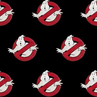 ghost stickers on a black background with red and white circle shapes in the middle Ghostbusters Halloween Slimer Ghostbusters, Ghostbusters Party, Ghostbusters Logo, black