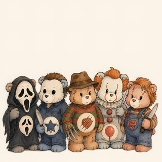 a group of teddy bears sitting next to each other Teddy Bear Halloween linen