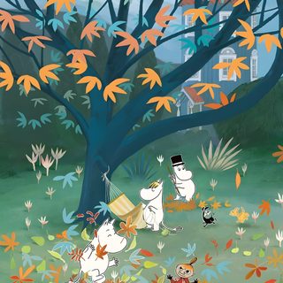 an image of a cartoon scene with animals in the grass and leaves on the ground Moomin Halloween Moomin World, Moomin Cute, Moomin Background, Moomin Fall, Moomin Halloween, gray