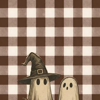 two halloween pumpkins with ghost heads on them Athstetic Halloween rosy brown