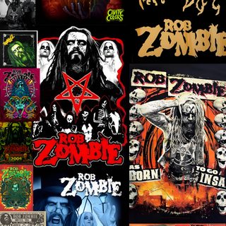 several different types of posters on a black background, including one with an image of a demon Halloween Rob Zombie dark slate gray