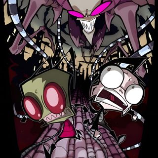 two cartoon characters in front of a black background Invader Zim Halloween Zim Poster, Invader Zim The Movie, The Massive Invader Zim, dark slate gray