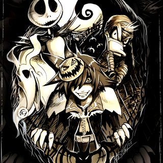 an image of some cartoon characters on a black and white background with the words happy halloween Halloween Town Sora Kingdom Hearts, Kingdom Hearts Art, Kingdom Heart, Sora Kingdom Hearts, black