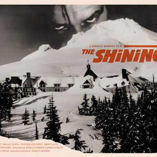 a movie poster for the shining with an image of a man's face in front of snow covered mountains The Shining Laptop Halloween The Shining Postcard, Opening Of The Shining, The Shining Saul Bass, gray