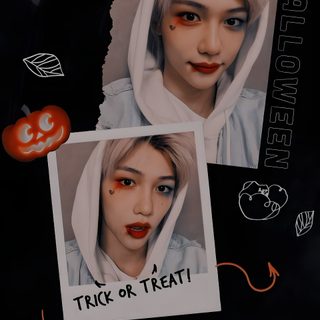 two pictures of the same person with halloween makeup Felix Halloween K Pop Halloween, Stray Kids Halloween, Stray Kids Fall, Stray Kids Pumpkin Carving, black