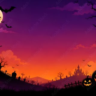a halloween scene with pumpkins and bats Halloween Landscape indigo