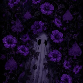 a painting of a ghost surrounded by purple flowers Cute Halloween Purple Ghost Spooky Ghoul, Mystical Iphone, Horror Aesthetic, Dark Phone Backgrounds, black