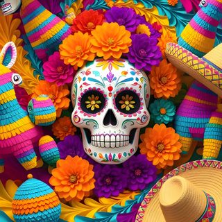 Dia De Los Muertos, Flowers, Sugar Skull Mexican Halloween Dia De Los Muertos, Flowers, Sugar Skull, sienna