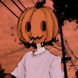 a person with a pumpkin on their head standing in front of power lines and telephone poles Halloween Profile Pumpkin Profile Pictures, Pumpkin Pfp Aesthetic, Pumpkin Profile Pic, indian red