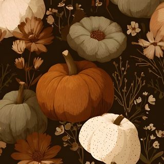 a painting of pumpkins and flowers on a black background Halloween Botanical Autumn Art, Pumpkin Iphone, Fall I Phone, Pumpkin Aesthetic, saddle brown