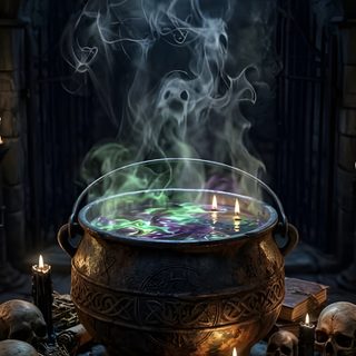 a large pot filled with steam sitting on top of a table next to candles and books Halloween Spooky Cauldron Snakes Potions Witch, Art Reference, black