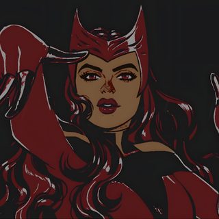 a drawing of a woman with horns on her head and hands in front of her face Halloween Wanda Scarlet Witch Pixel, Marvel Discord Banner, Scarlet Witch Pc, Computer Marvel, black