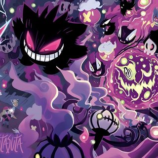 an image of some cartoon characters in the air with their faces glowing and eyes open Ghost Pokemon Halloween Desktop Desktop Gengar, Gengar Pokemon Pc, Pokemon Ghost Type, dark slate blue