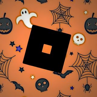 an orange background with halloween decorations and skulls Halloween Roblox Youtube Logo Halloween, Halloween Roblox App Icon, Halloween Roblox Icon, peru