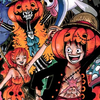an image of some cartoon characters with pumpkins and other things in the background, Luffy Halloween One Piece Halloween, One Piece Fall, Luffy Pumpkin, One Piece Halloween Icons, sienna