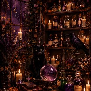 a room filled with lots of books and candles Witchy Halloween Iphone black