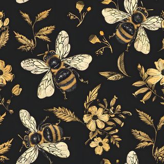 Gold Bee Pattern Background, Vintage Bee Wallpaper Design, Vintage Bee Wallpaper, Bee Pattern Wallpaper, Bee Background Aesthetic, Bee And Flower Pattern On Black Background, Black Background Bee Design, Bee Wallpaper Black Background, Dark Bee Wallpaper Halloween Bees Accent Ideas Gold Bee Pattern Background, Vintage Bee Design, Vintage Bee, Bee Pattern, black