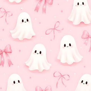 a pink background with white ghostes and bows on it's sides, all in different sizes Pink Bow Halloween Coquette Halloween, Cute Halloween, Pink Ghost, Cute Ghosts, Cute Ghost, misty rose