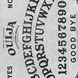 an old concert poster with black and white lettering Halloween Ouija Ouija Board Free, Free Ouija Board, Ouija Board Print Out, silver
