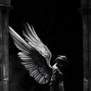 an angel standing in the dark with her wings spread out, looking down at something Gothic Halloween All Gray Grey By Angel Gothic Angel, Downloads, Dark Angel Background, Angel, black