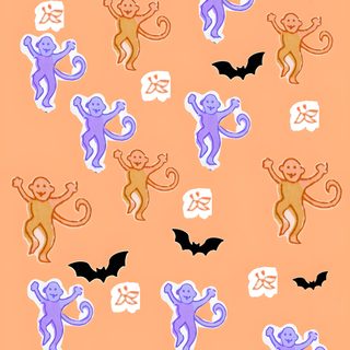 monkeys and bats on an orange background Roller Rabbit Halloween Iphone, Roller Rabbit, Monkey, Halloween, Mistletoe Kiss, Preppy, light salmon