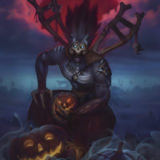 a demonic demon sitting on top of two pumpkins World Of Warcraft Halloween Warcraft Fall, Warcraft Undead Art, Wow Undead Art, Wow Undead, dark slate gray