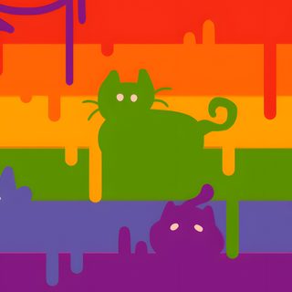 a cat is standing in front of a rainbow background Halloween Pride Flag Lgbtq Halloween, Halloween Pride Flag, Agender Halloween Pride Flag, olive