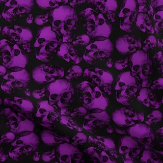 a lot of skulls that are purple and black Halloween Skull Purple Custom Skulls On Purple Fabric, Purple Skulls And Bones Fabric, Purple Fabric With Small Skulls, midnight blue
