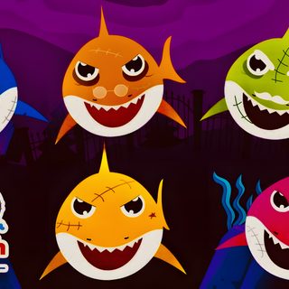 the little fish tales logo has been changed to look like it's smiling for halloween Baby Shark Halloween Little Fish, Royal Fashion, Abc, Fish, black