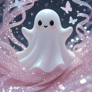 a white ghost floating in the air with butterflies around it and glitters all around Cute Glitter Halloween Ghost Cute, Glitter Ghost, Cute Pink Ghost, Cute Ghost, dark gray