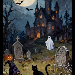 a halloween scene with pumpkins, ghost and cats Classic Halloween Iphone dark slate gray