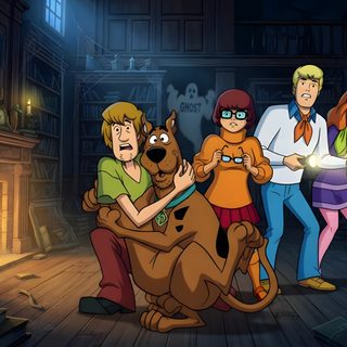 scooby and friends standing in front of a fire place with the dog on it Scooby Doo Halloween 1920x1080 dark slate gray