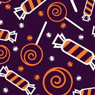 an orange and white candy pattern on a purple background Halloween Candy Design Halloween Fabric Candy Halloween Design, Cute Halloween Candy Pattern, Halloween Themed Patterned Backgrounds, midnight blue