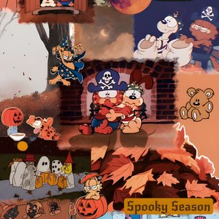 a collage of cartoon characters and pumpkins Garfield Halloween sienna