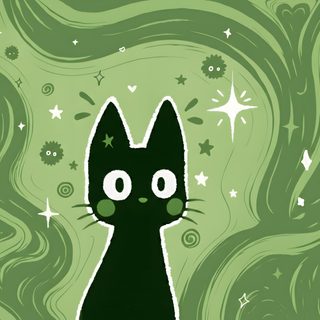 a black cat with stars and swirls on it's face is standing in front of a green background Halloween Black Cat Green Background Green, In Keyboard, Sage Green Ipad Aesthetic, olive drab