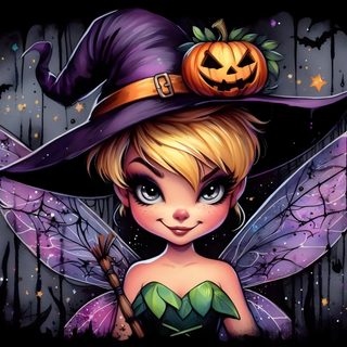 a cartoon fairy with a pumpkin on her head Tinkerbell Halloween Cute Halloween Pictures, Halloween Desktop, Tinkerbell Pictures, black